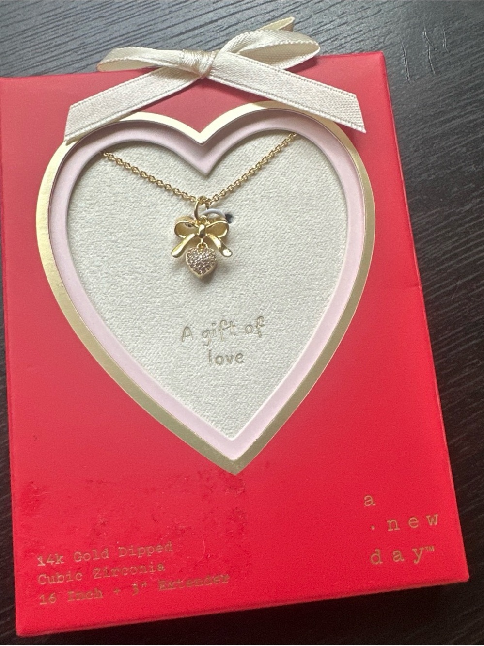 a new day Gold Bow & Pave Heart Pendant Necklace - Gold